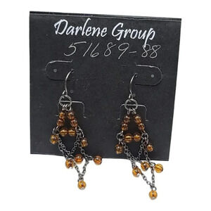 Darlene Group Topaz Amber Glass Bead Chandelier Earrings